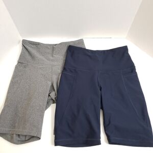 Lot Of 2 Old Navy Active Powersoft High Rise Bike Shorts w/ Pockets - Gray Blue